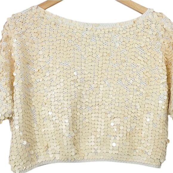 Vintage DKNY 1990s Cotton Paillette Sequined Crop Top in Ivory Size Medium - Picture 7 of 16